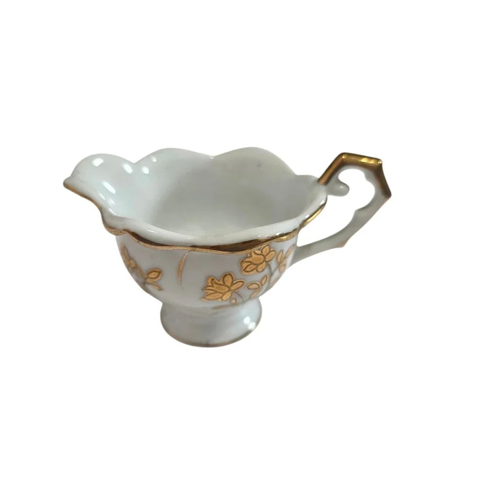 Vintage UCAGCO Hand Painted Japan Creamer & Covered Sugar Bowl Gold Floral Set